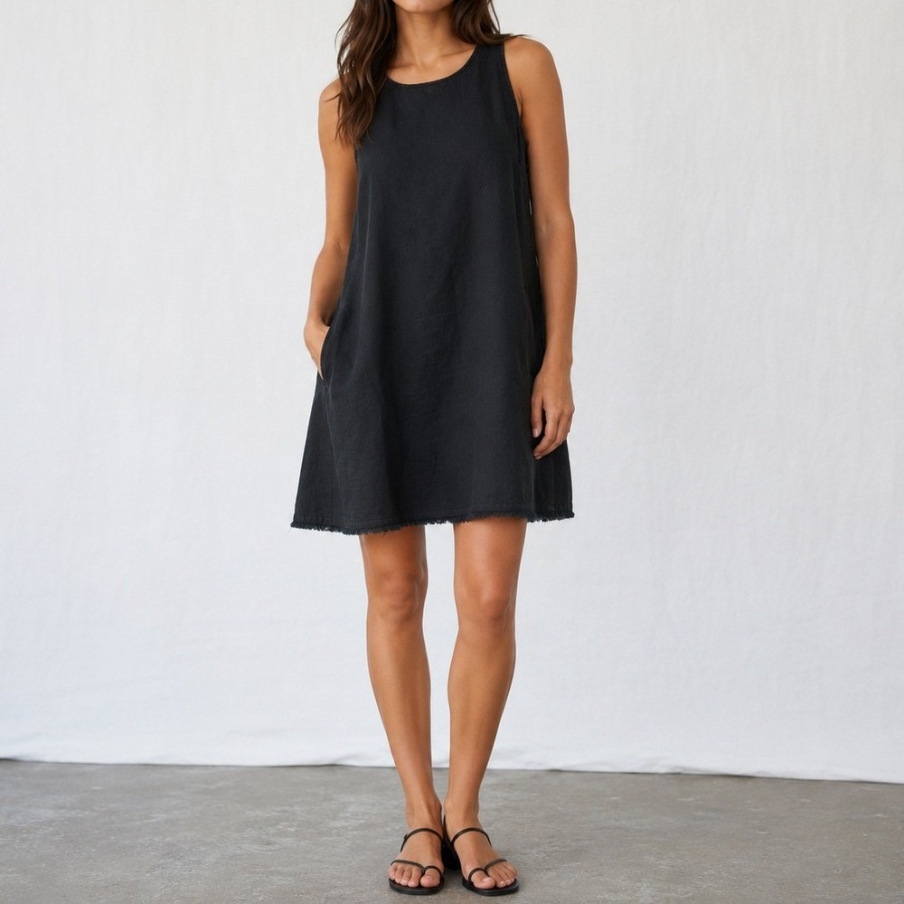 Garnet‎ Hill Linen Fringe Hem Sleeveless Dress Coastal Minimalist Quiet Luxury 2
